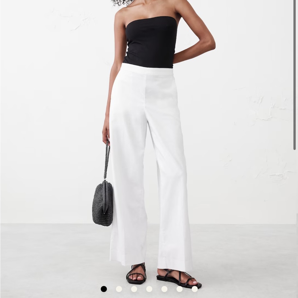 NWT- Banana Republic Factory - WIDE-LEG LINEN-BLEND PULL-ON PANT - White